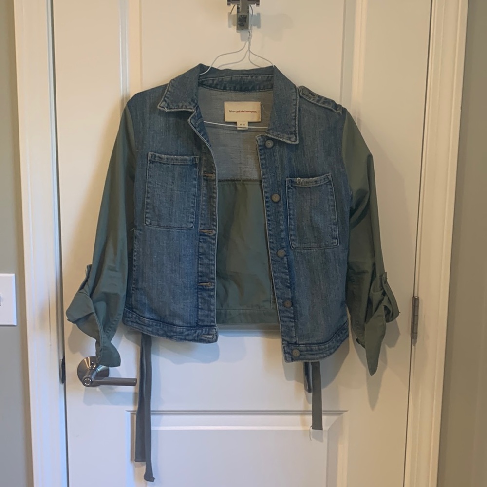 Anthropologie jean jacket with green patches! I love this jacket so much!